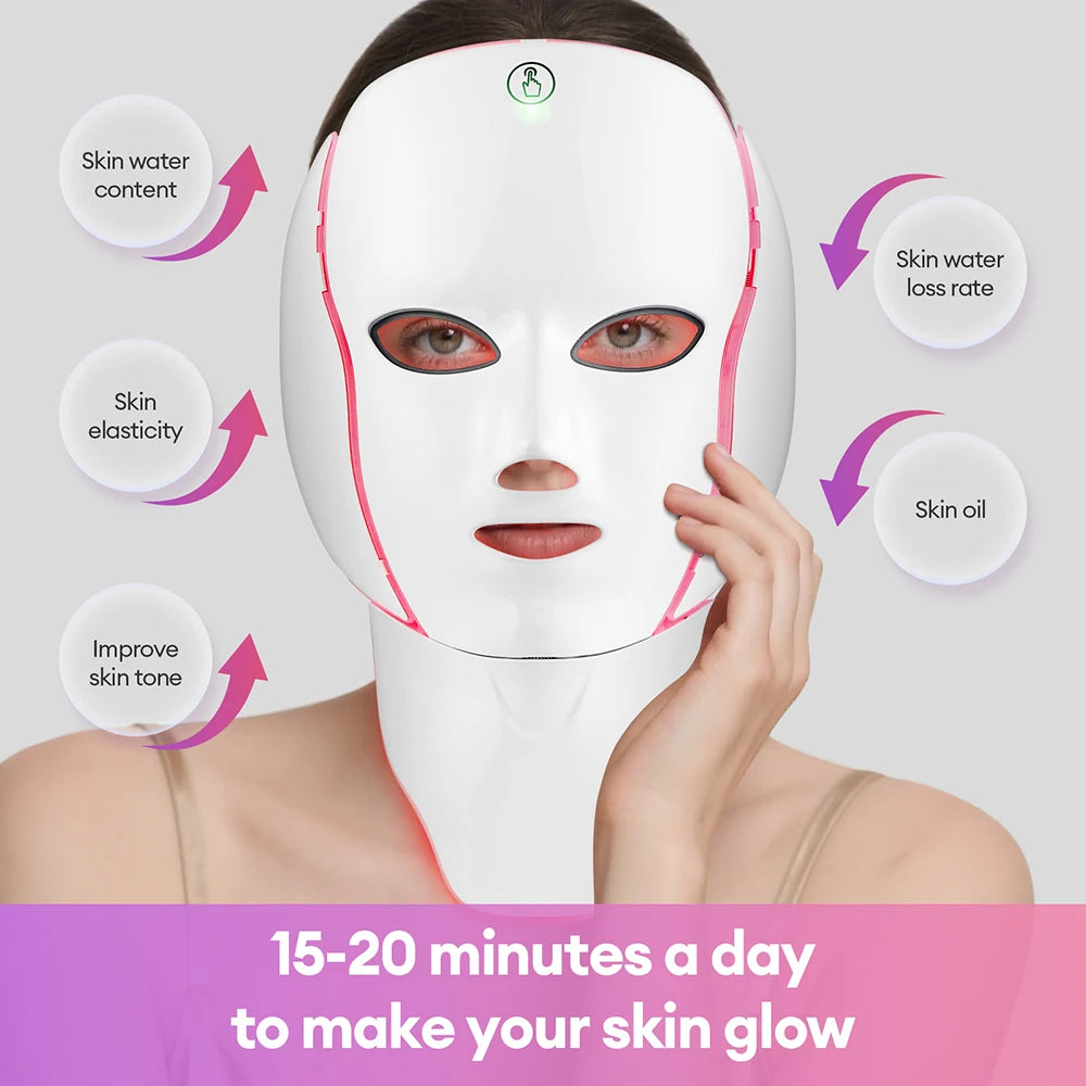 foreverlily 7-Color LED Face & Neck Light Therapy Mask – Wireless, Anti-Aging Appearance, Skin Tightening