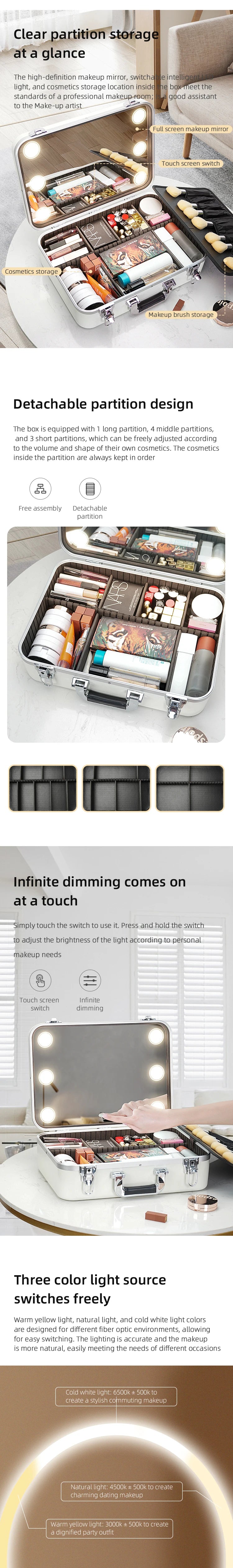 Selfika™ Professional Makeup & Jewelry Organizer – Rechargeable 3-Color LED Mirror Box with Hasp Closure
