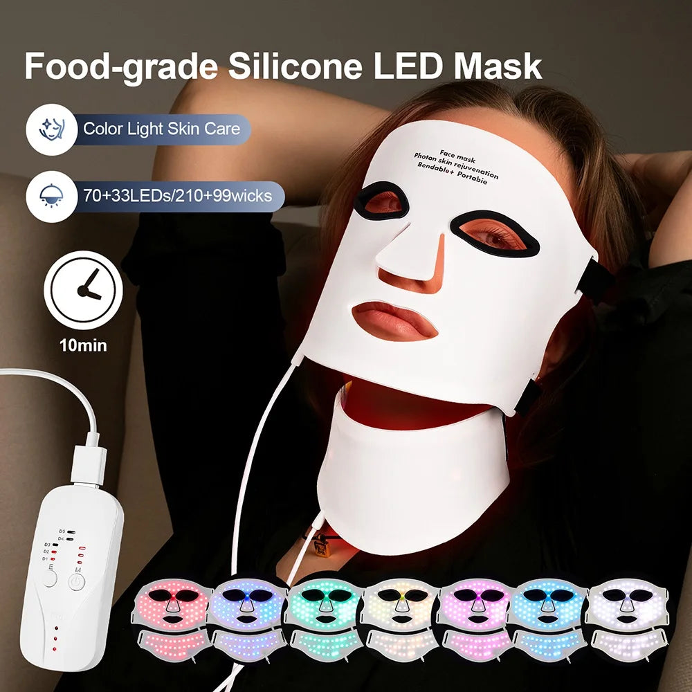 foreverlily Silicone 7-Color LED Face & Neck Mask – Wireless, Anti-Aging Appearance, Skin Rejuvenation