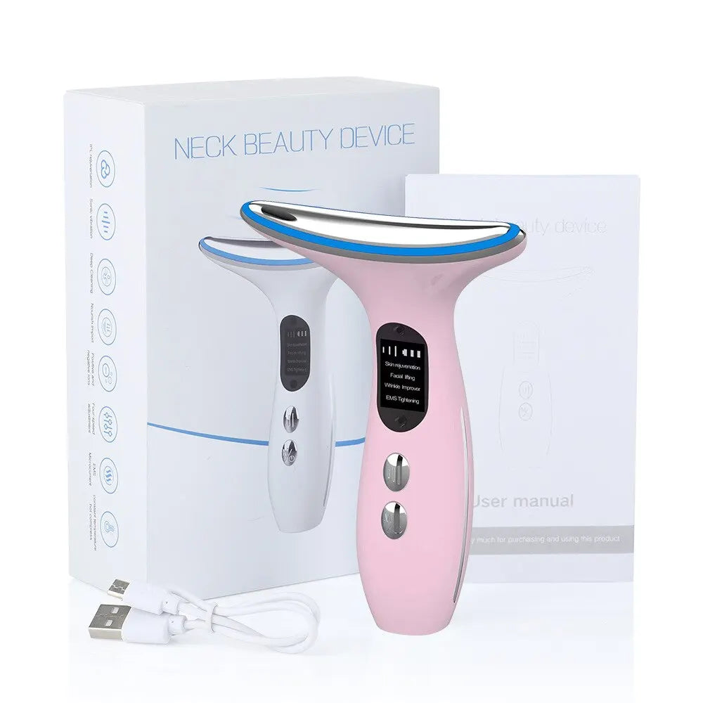 miqmi EMS Microcurrent Neck & Chin Lifting Device – LED Light, Vibration, Anti-Wrinkle Appearance