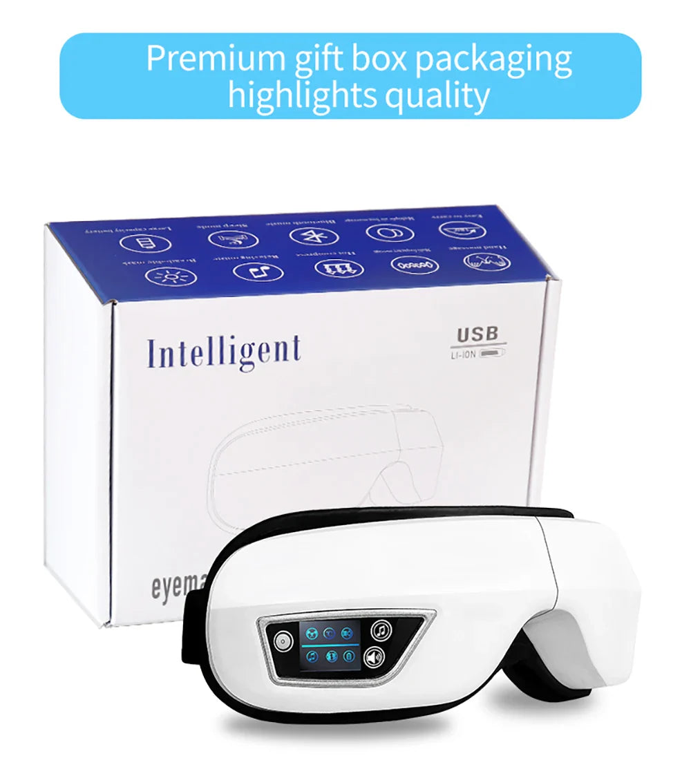 Raiuleko Smart Airbag Compression Eye Massager – Portable Vibration and Heat Relaxation Device with Bluetooth Music
