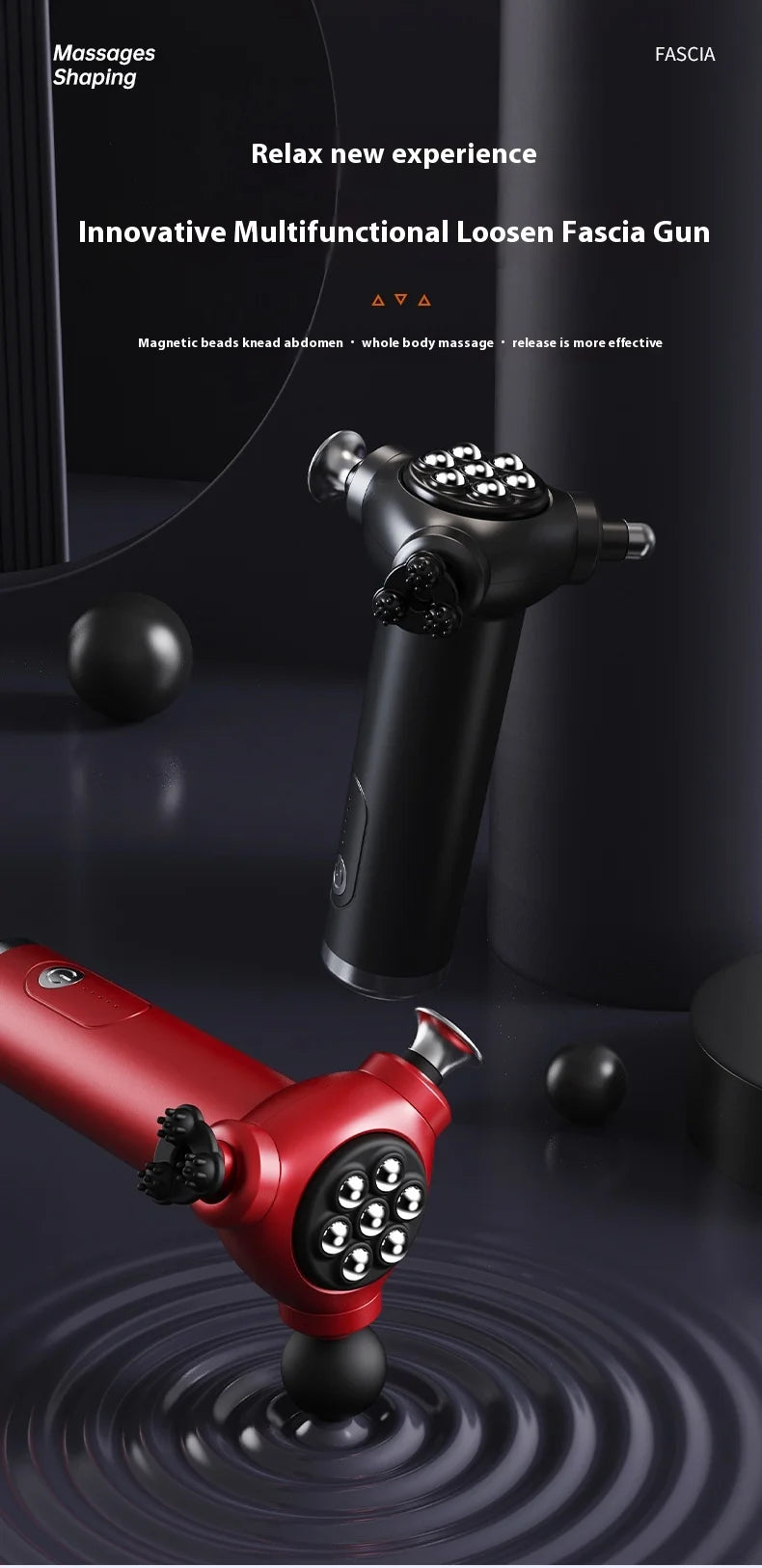 Selfika™ 3-Head Multifunctional Fascia Gun – Magnetic Bead Abdominal & Full Body Massager with 5-Speed Frequency Conversion