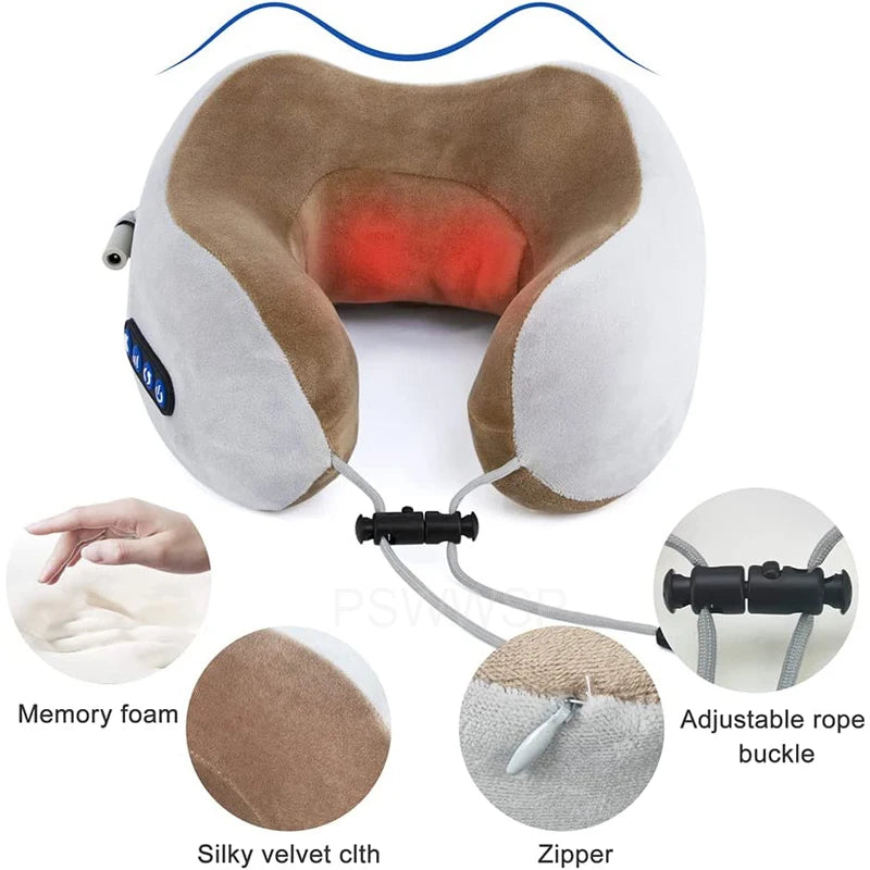 Selfika U-Shaped Memory Foam Electric Neck Massager with Deep-Tissue Kneading & Heat