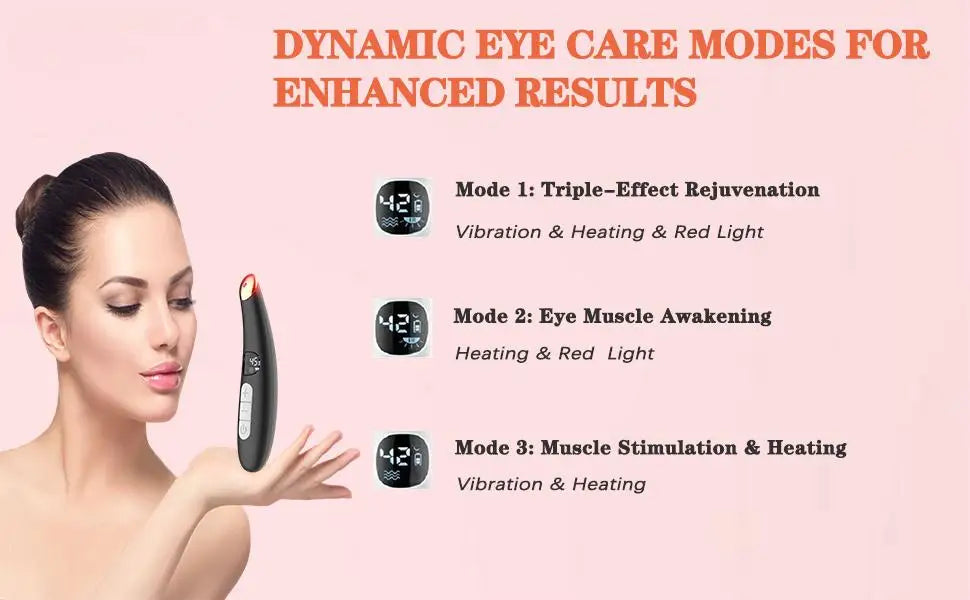 VIMYSHOW 3-in-1 Eye & Face Lift Wand – Red Light, Heat Therapy, ION, USB Rechargeable Massager