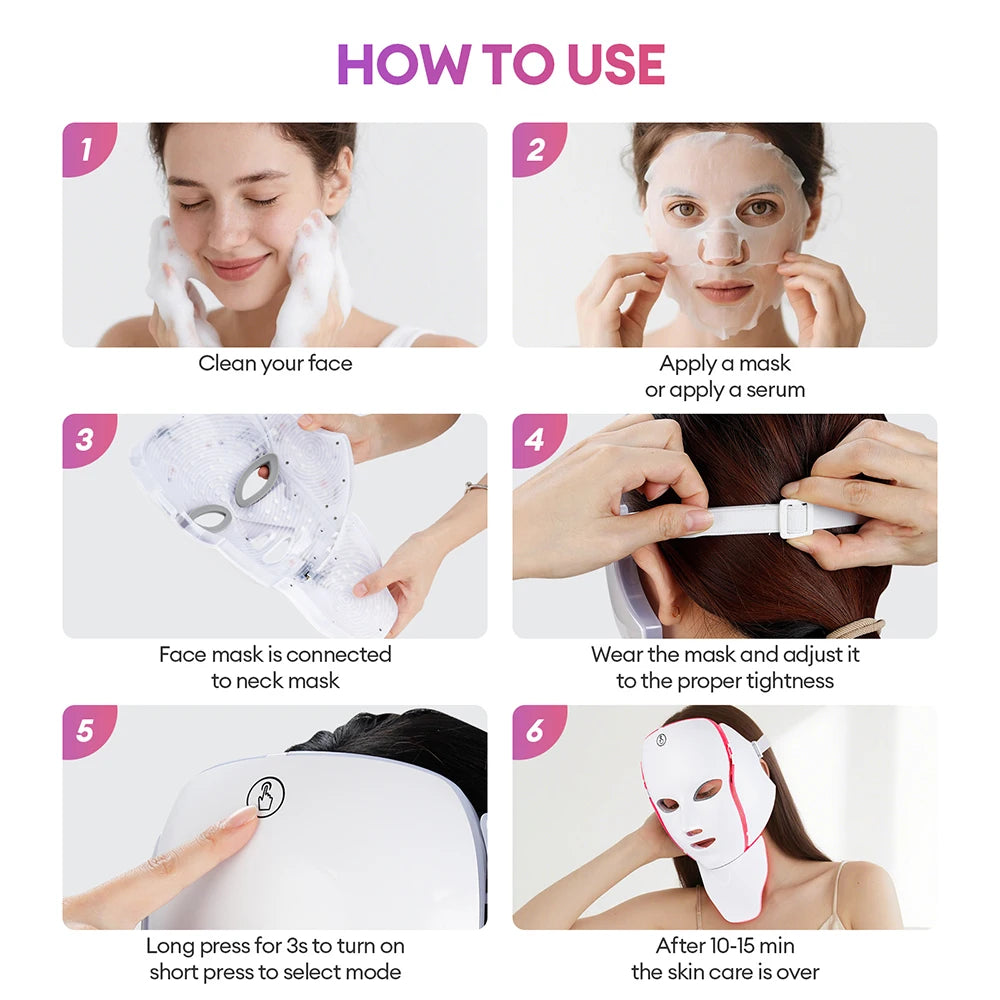 foreverlily 7-Color LED Face & Neck Light Therapy Mask – Wireless, Anti-Aging Appearance, Skin Tightening