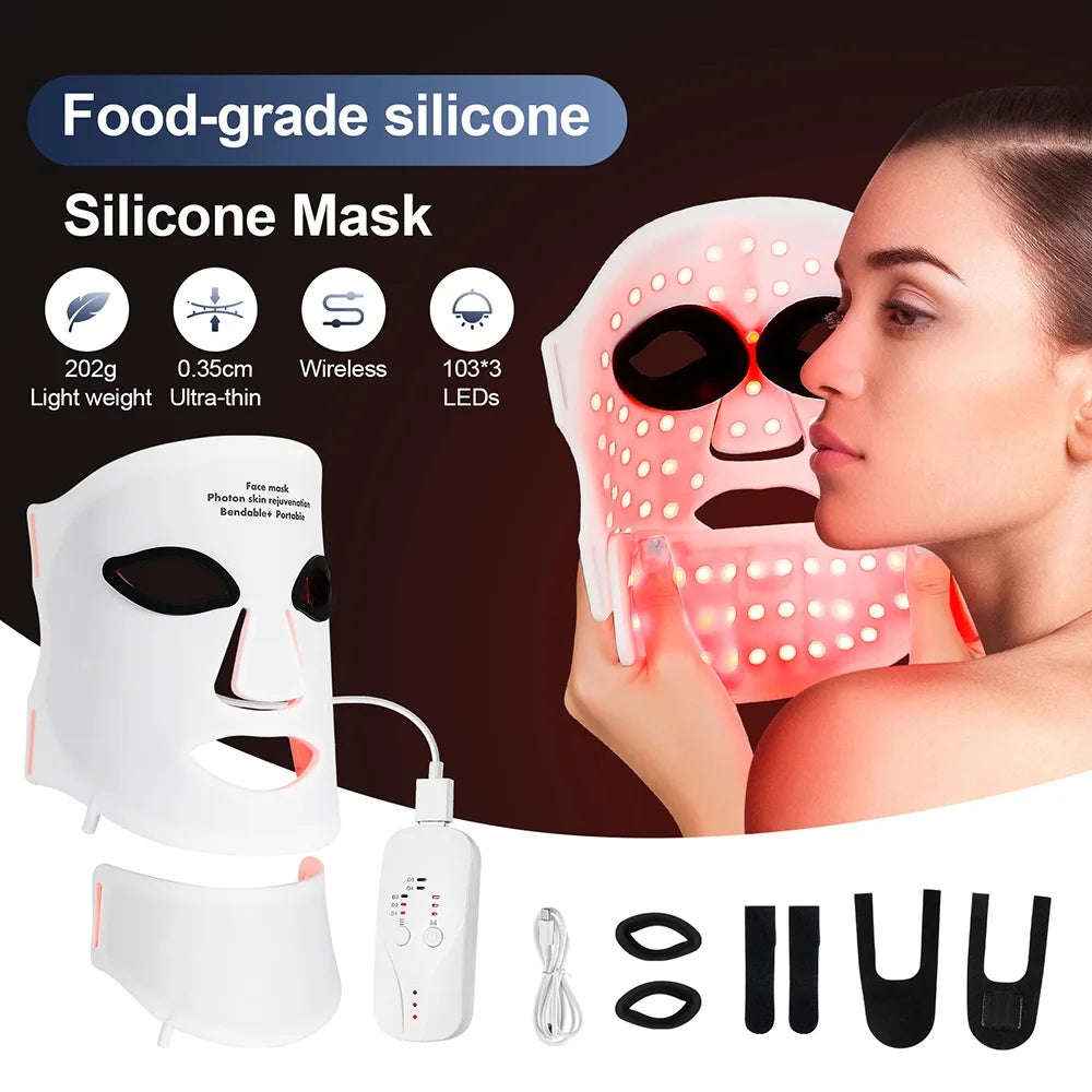 foreverlily Silicone 7-Color LED Face & Neck Mask – Wireless, Anti-Aging Appearance, Skin Rejuvenation
