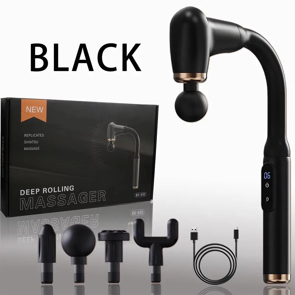 Selfika™ Professional Extended Grip Fascia Gun – 6-Speed Percussion Massager with 3 Modes & 4 Specialized Heads