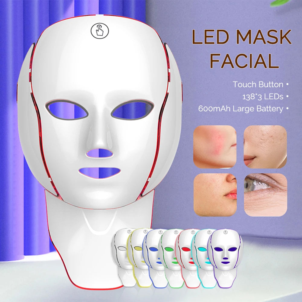 foreverlily 7-Color LED Face & Neck Light Therapy Mask – Wireless, Anti-Aging Appearance, Skin Tightening