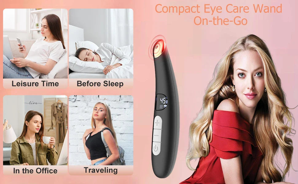 VIMYSHOW 3-in-1 Eye & Face Lift Wand – Red Light, Heat Therapy, ION, USB Rechargeable Massager