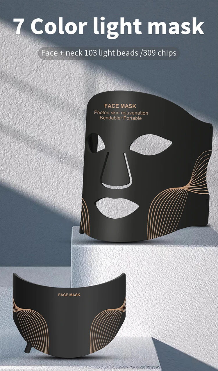 UBilli Wireless 7-Color LED Face & Neck Mask – Red Light Therapy, Anti-Aging Appearance, Home Use
