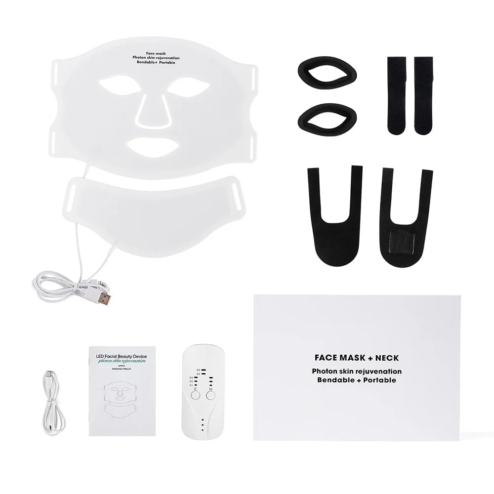 foreverlily Silicone 7-Color LED Face & Neck Mask – Wireless, Anti-Aging Appearance, Skin Rejuvenation