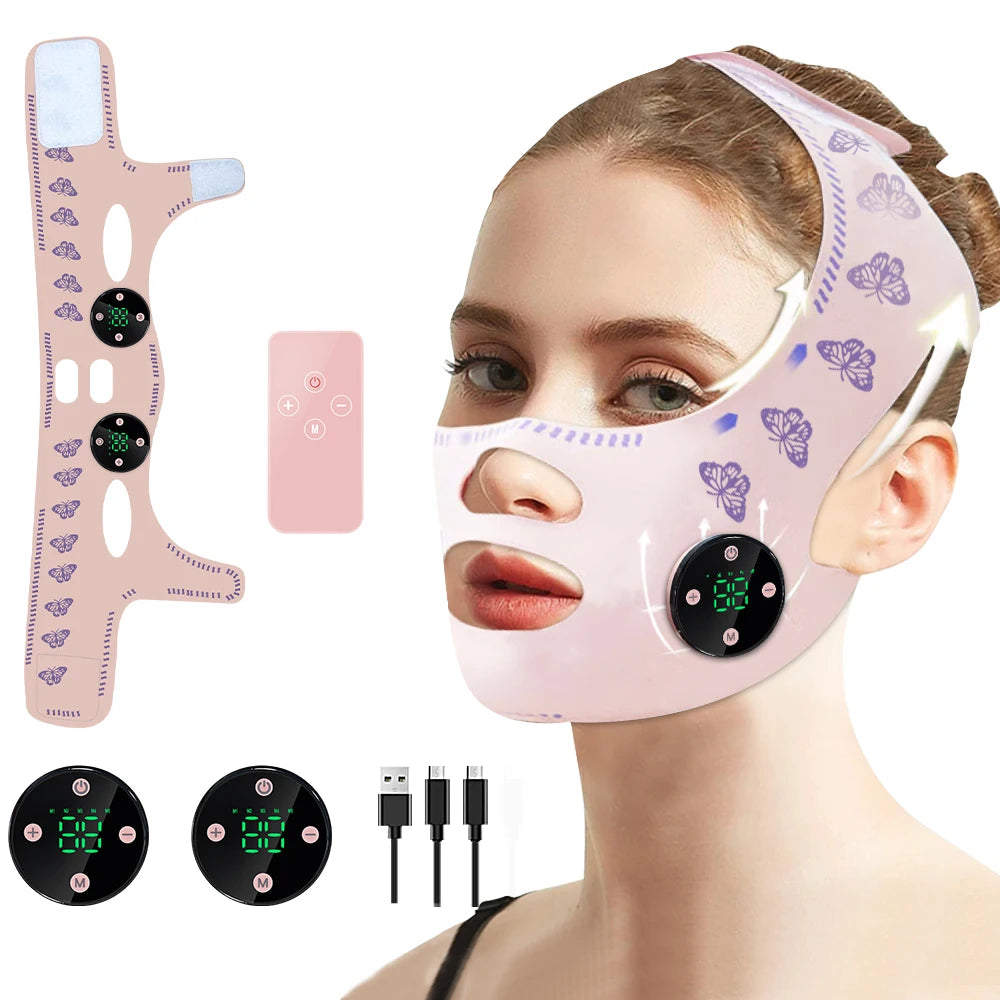 BINZIM EMS Facial Slimming Strap & Lifting Mask – Reduce Double Chin Appearance, USB Rechargeable