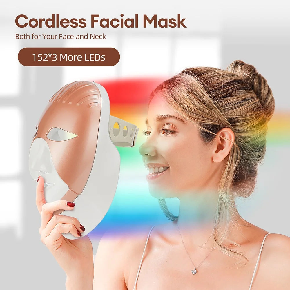 iebilif Rechargeable 7-Color LED Photon Face & Neck Mask – Skin Rejuvenation, Facial Beauty SPA