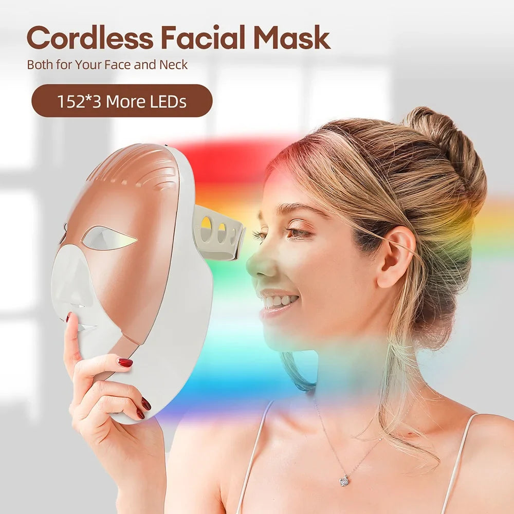 iebilif Rechargeable 7-Color LED Photon Face & Neck Mask – Skin Rejuvenation, Facial Beauty SPA