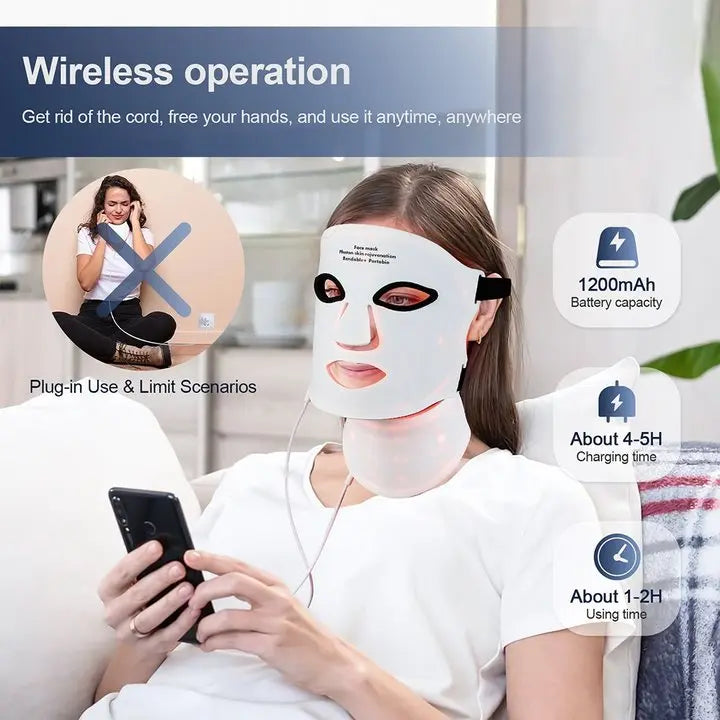 foreverlily Silicone 7-Color LED Face & Neck Mask – Wireless, Anti-Aging Appearance, Skin Rejuvenation