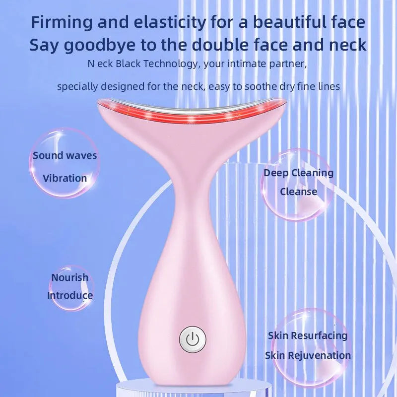 miqmi EMS Microcurrent LED Neck & Face Beauty Instrument – Anti-Wrinkle Appearance, Rechargeable Massager