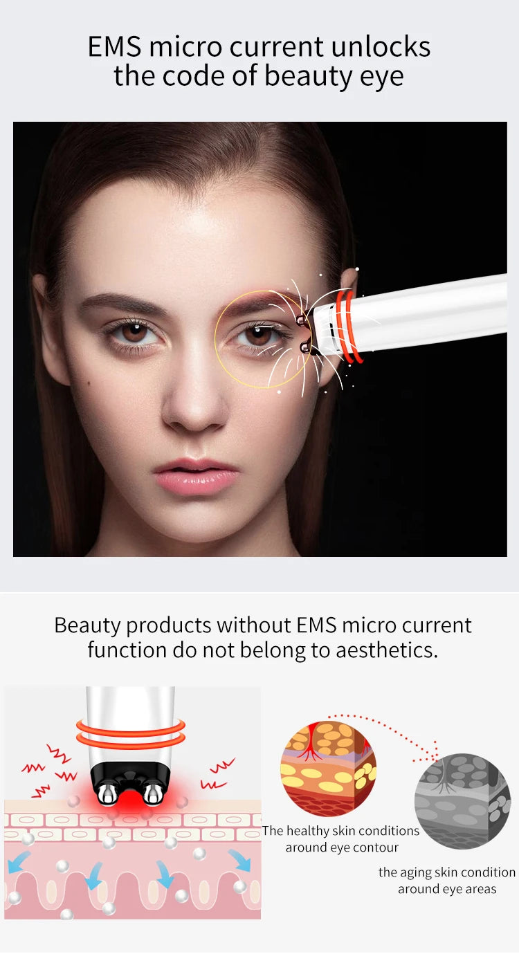 WEILIXUN EMS Microcurrent and Vibration Eye Massager – Skin Tightening Appearance and Eyebrow Lift Beauty Tool