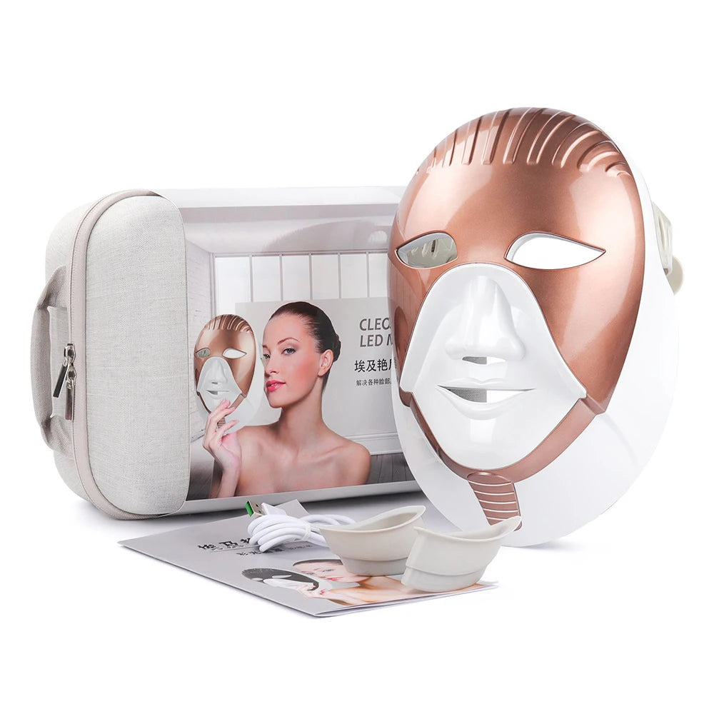 iebilif Rechargeable 7-Color LED Photon Face & Neck Mask – Skin Rejuvenation, Facial Beauty SPA