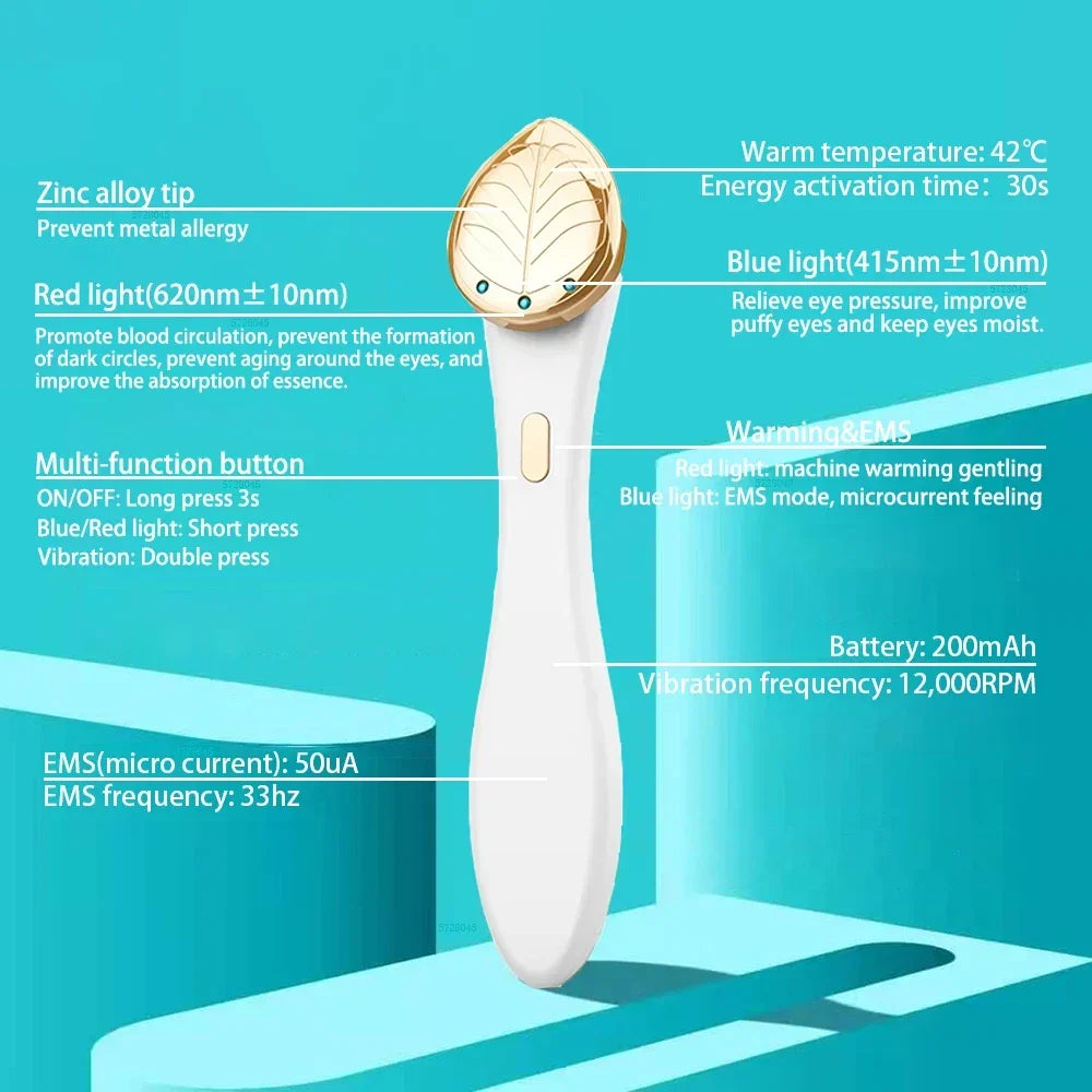 miitina EMS Microcurrent Eye & Face Massager – Red/Blue LED Light, 45℃ Heat, USB Rechargeable