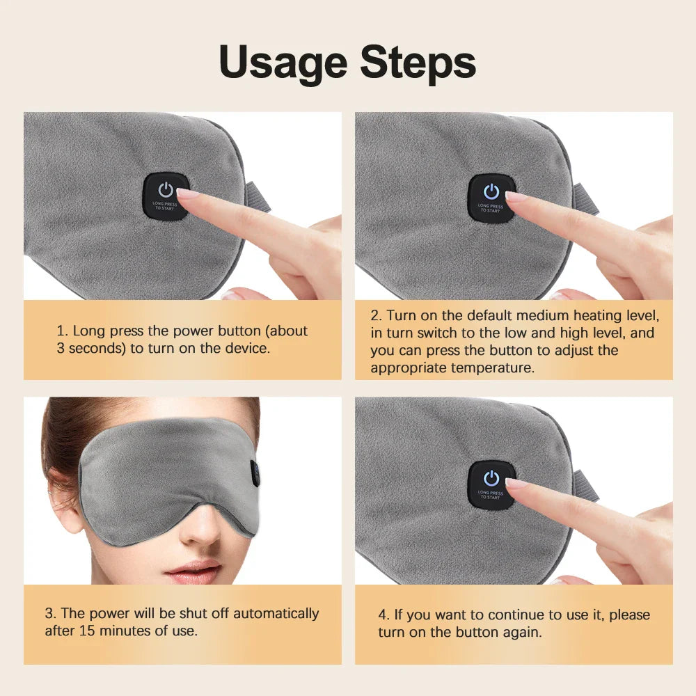 PASTSKY Cordless Heated Eye Mask – 3 Levels Warm Compress, Smart Timing, Electric Relaxation Sleep Aid