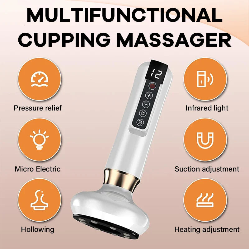 KEMOKO Electric Cupping & Gua Sha Massager – Vacuum Suction, Infrared Heat, 12-Level Adjustable