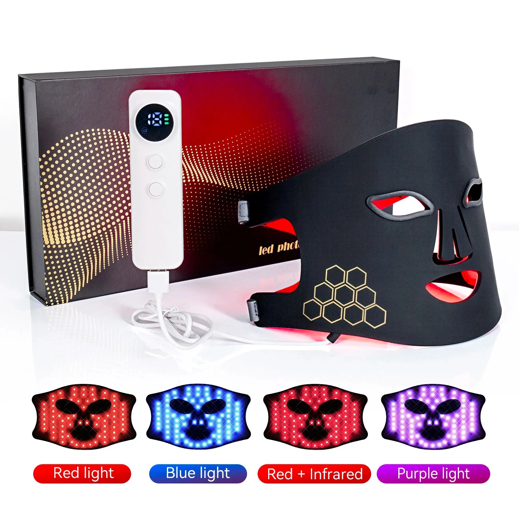 hello face Portable LED Light Therapy Mask – Red, IR, Blue, Acne Appearance, Skin Rejuvenation Home Use