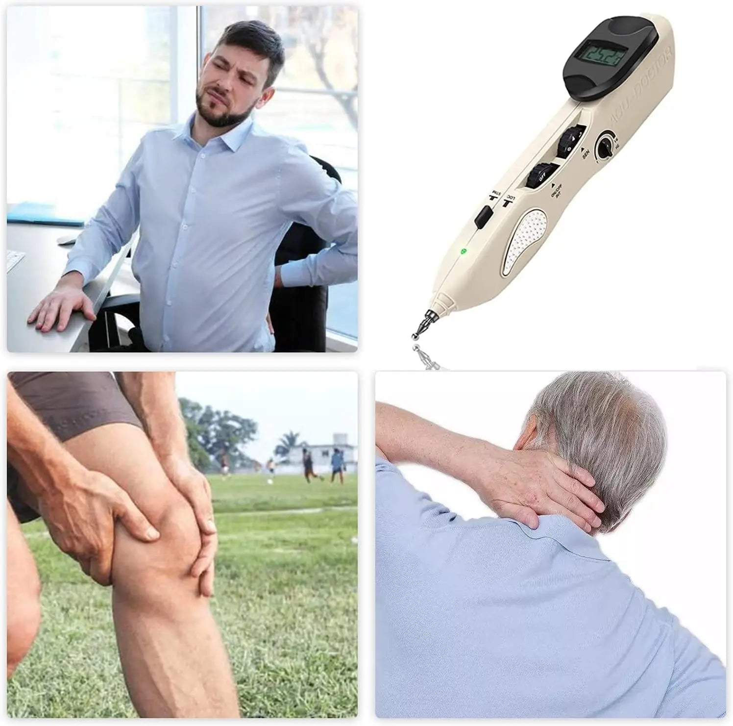 Generic Electronic Pulse Massager Pen – Rechargeable, 3 Interchangeable Massage Heads, Acupoint Locator