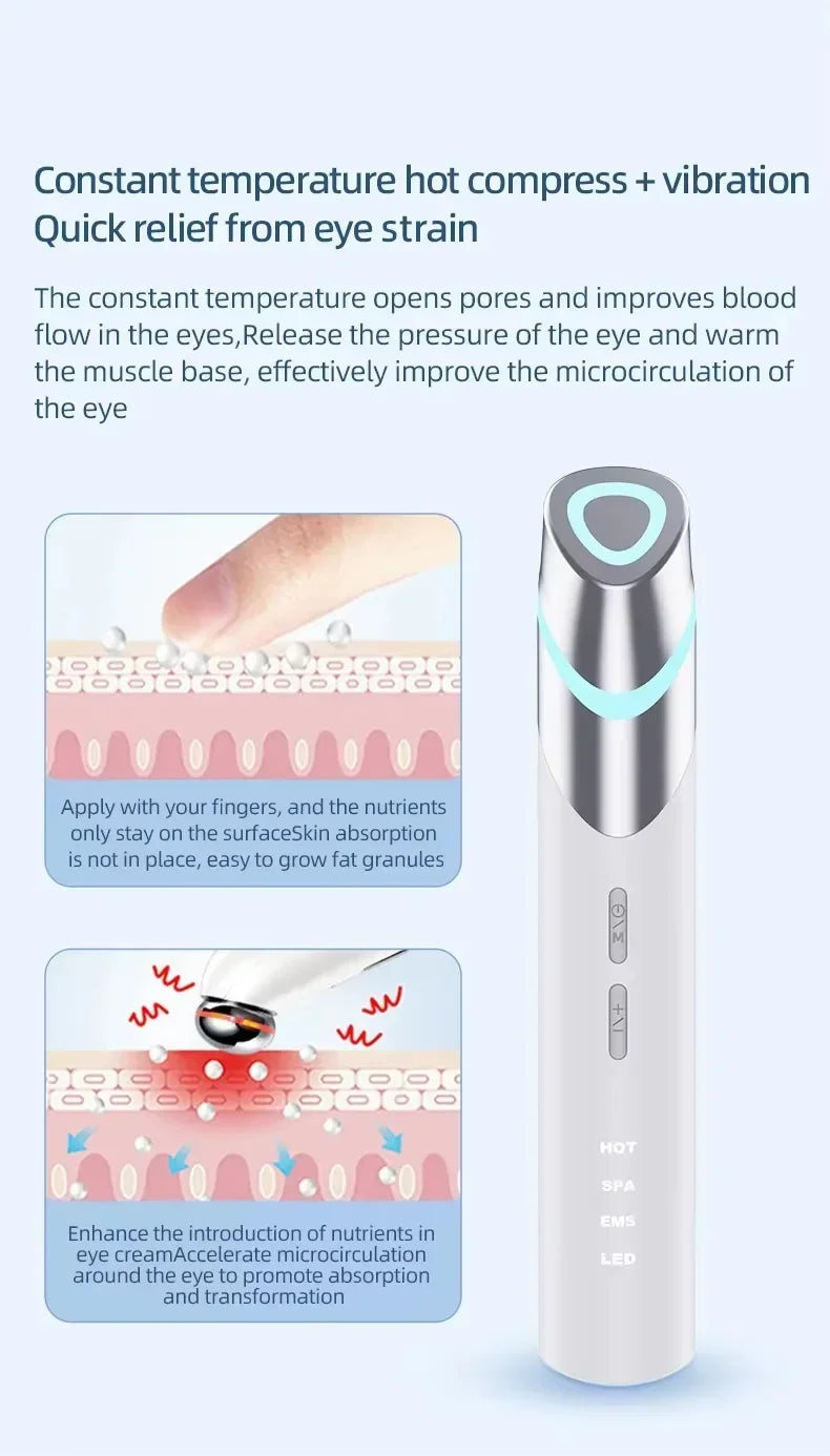 vilnason Wireless EMS Microcurrent Eye Massager Pen – LED Light, Heated, Anti-Wrinkle Appearance