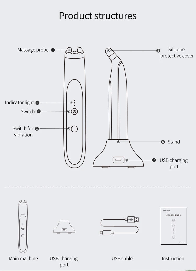 WEILIXUN EMS Microcurrent and Vibration Eye Massager – Skin Tightening Appearance and Eyebrow Lift Beauty Tool