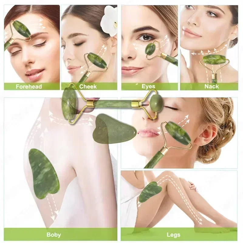 Generic 2-Piece Jade/Ceramic Facial Roller & Gua Sha Set – Heart Scraper, Anti-Wrinkle Appearance Massage