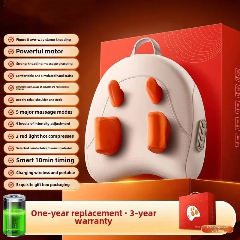 Wireless Electric Massage Pillow with Shiatsu Kneading and Heat for Neck and Waist