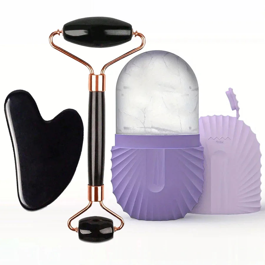 Generic Silicone Ice Roller & Gua Sha Facial Tool Set – Lifting, Contouring, Eye Puffiness Relief (1/2/3pc)