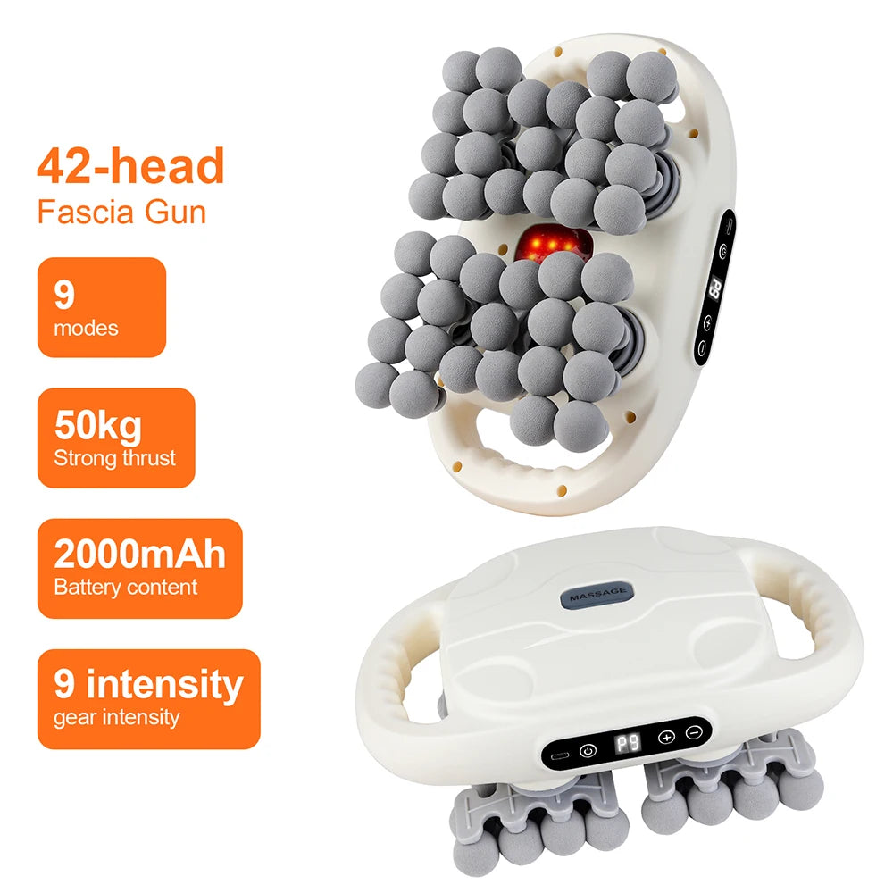 Selfika™ 42-Head Professional Fascia Gun – High-Frequency Deep Body Massager with Red Light Hot Compress & 50kg Thrust