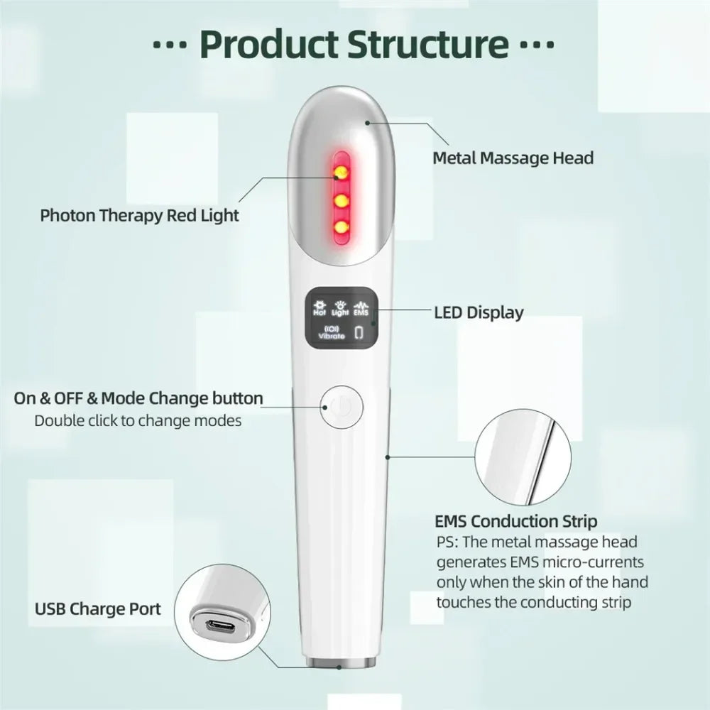 miitina EMS Microcurrent Facial Wand – Red Light, Heat, Vibration, Anti-Wrinkle Appearance, USB Rechargeable