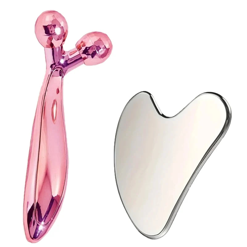 SUOJI Stainless Steel Gua Sha & 3D Roller Massager – Eye Tool, Face Contouring, Dark Circle Appearance