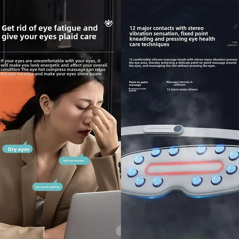 CAMMUO Electric Heated Eye Massager with 7 Massage Modes and Hot Compress for Relaxation