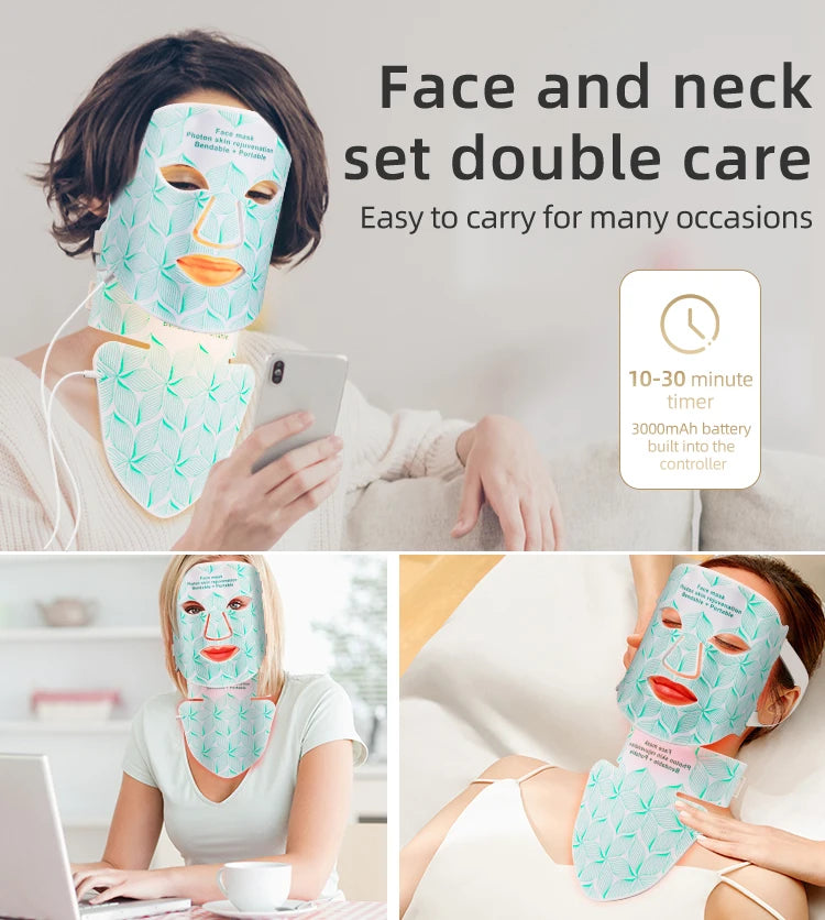 UBilli 8-Color + IR Silicone LED Face & Neck Mask – Light Therapy, Anti-Aging Appearance, Acne Control
