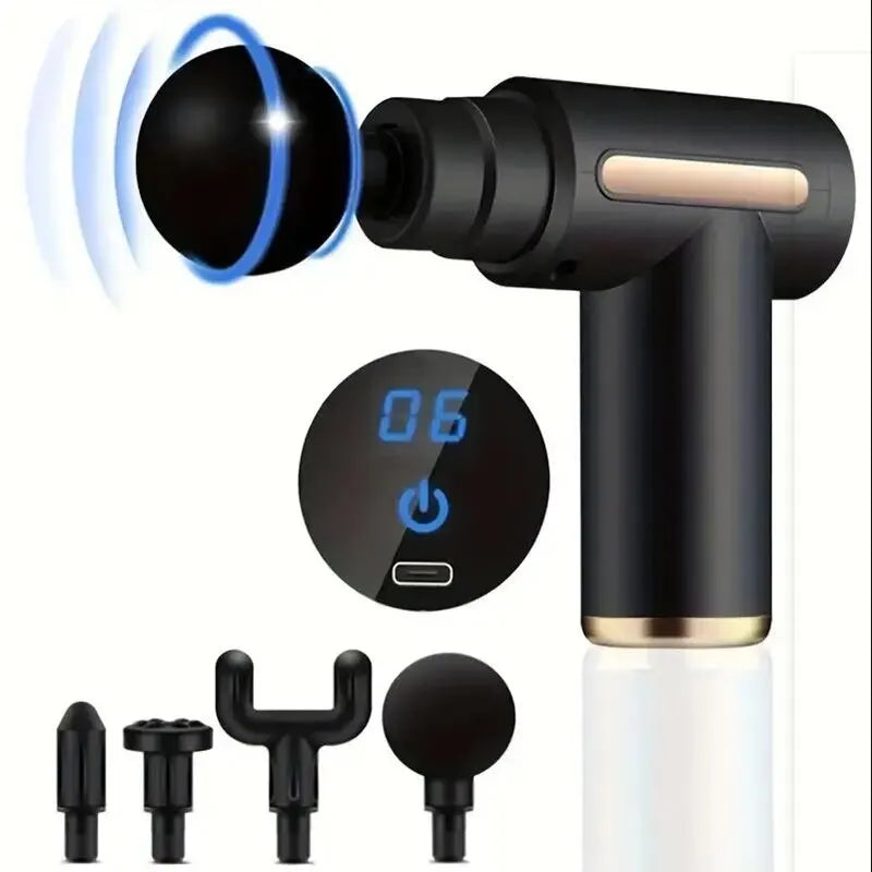 Selfika™ Portable LED Touch Screen Fascia Gun – Deep Tissue Percussion Massager with 4 Replaceable Heads for Muscle Recovery