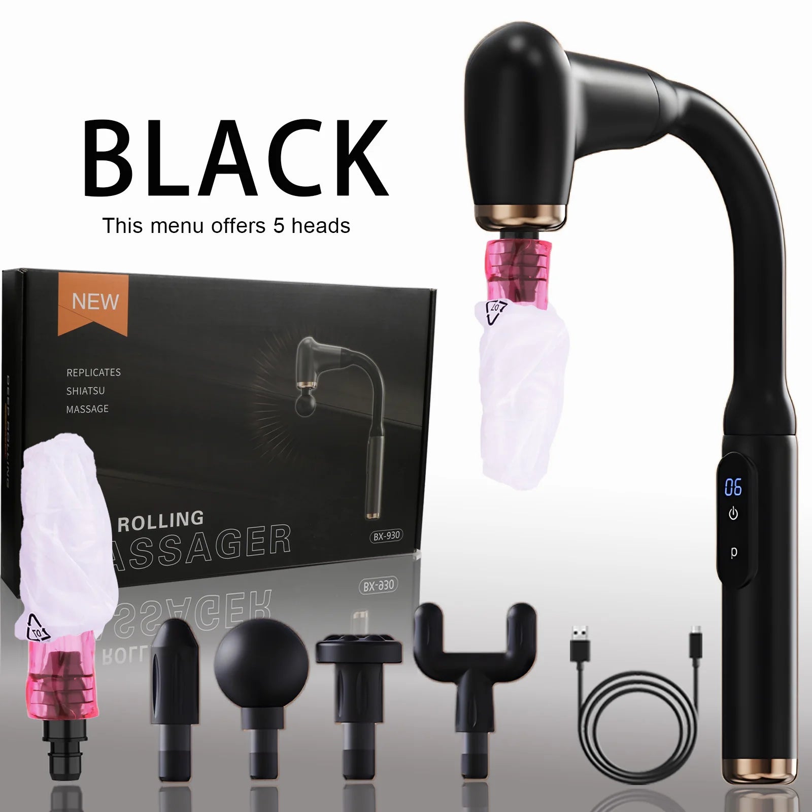 Selfika™ Professional Extended Grip Fascia Gun – 6-Speed Percussion Massager with 3 Modes & 4 Specialized Heads