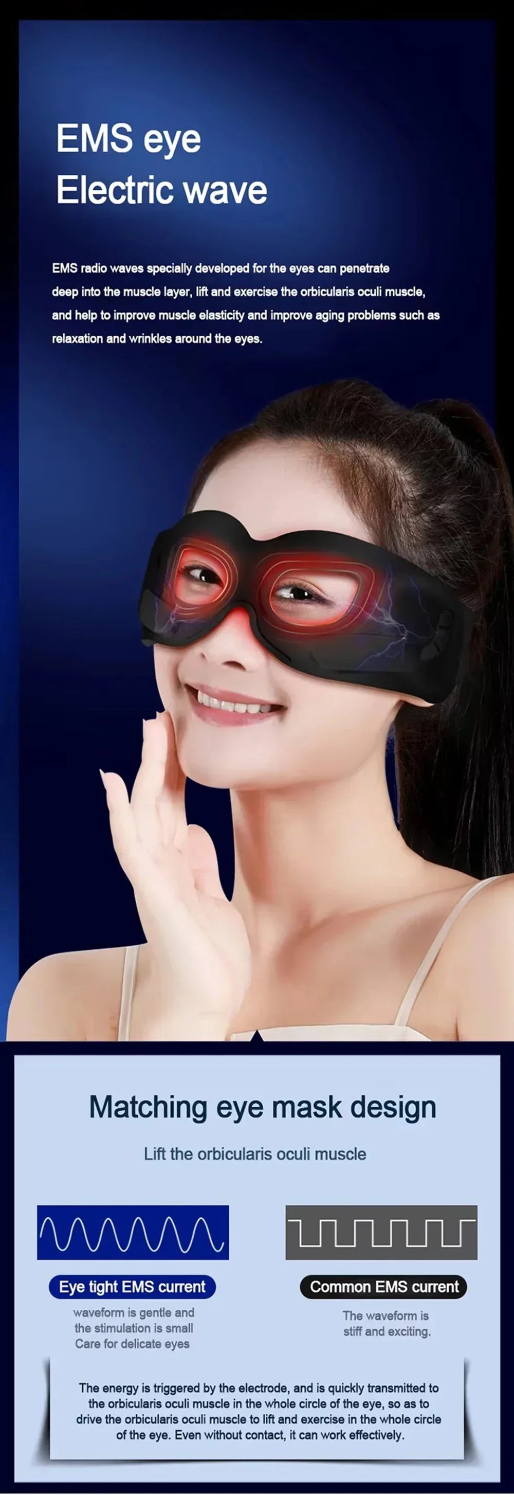 DH Beauty Wearable EMS Eye Massager Mask – Heated, Anti-Wrinkle Appearance, Dark Circle & Puffiness Relief