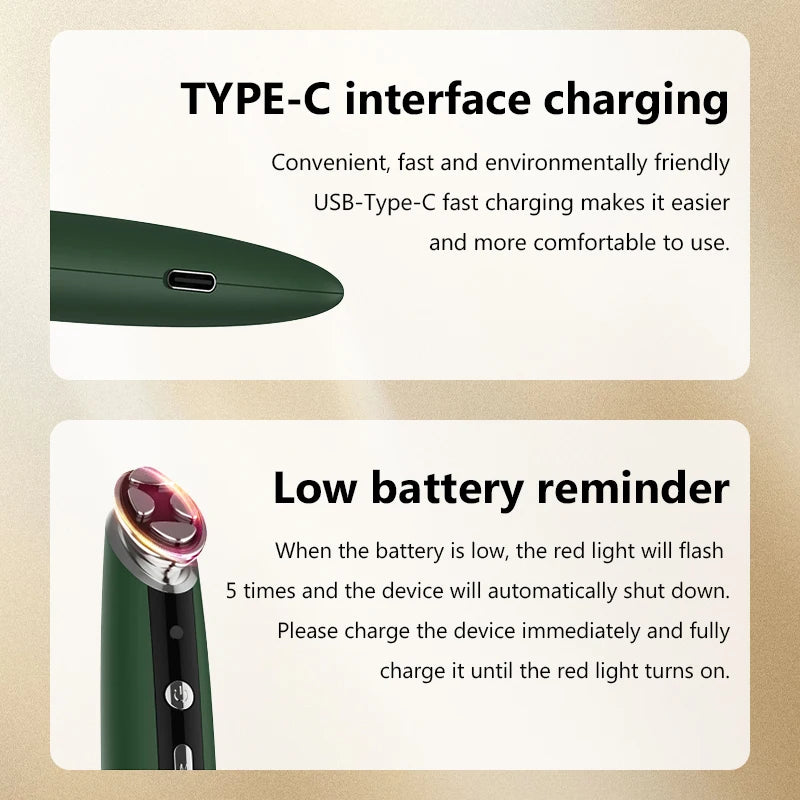 KEMOKO Red Light Facial & Eye Massager Wand – EMS, Heat, Vibration, USB Rechargeable Beauty Tool