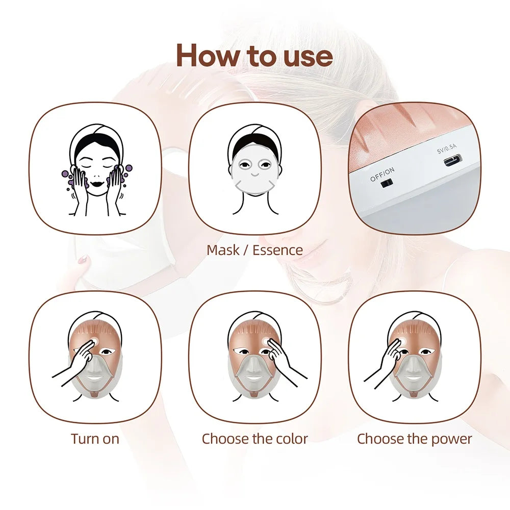 iebilif Rechargeable 7-Color LED Photon Face & Neck Mask – Skin Rejuvenation, Facial Beauty SPA