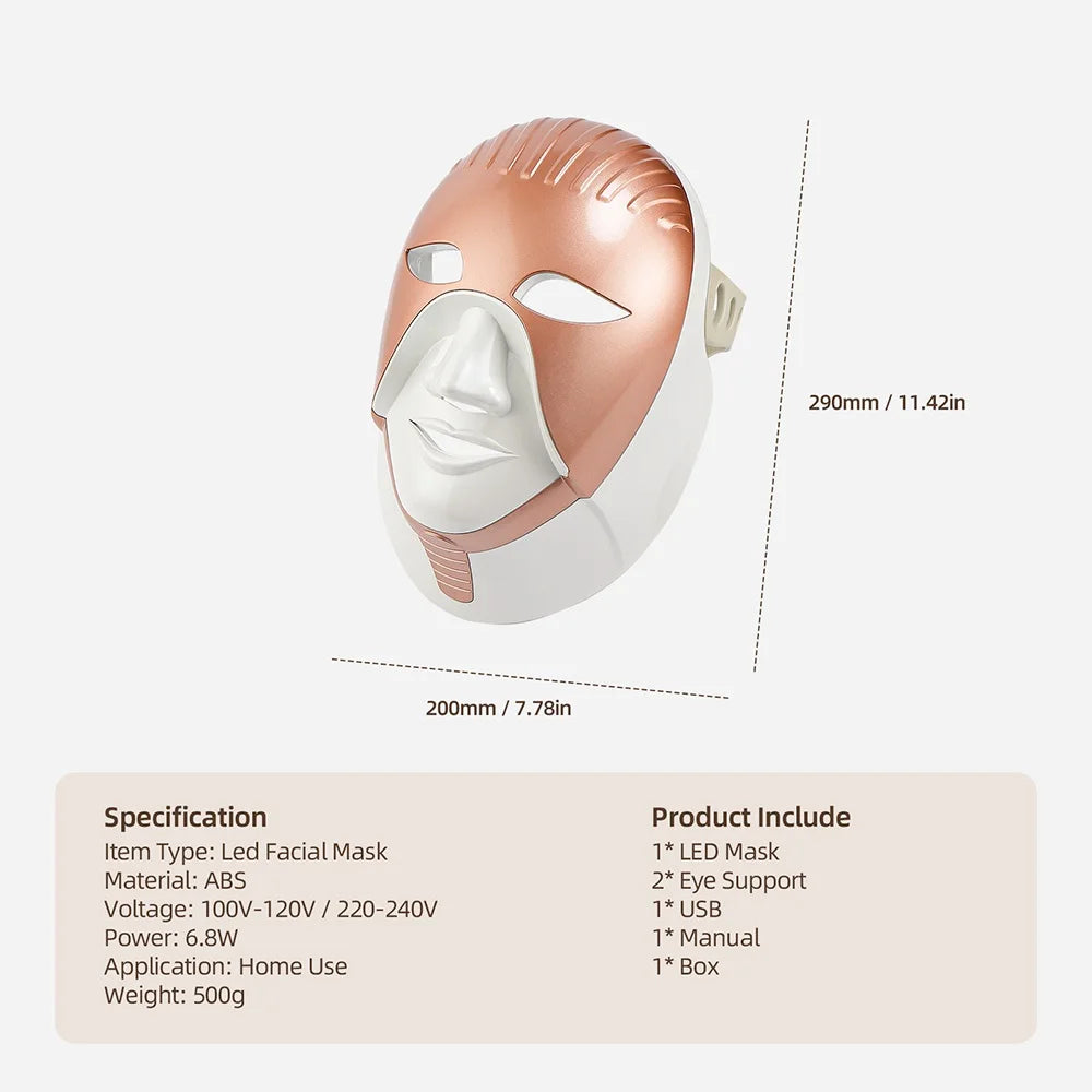 iebilif Rechargeable 7-Color LED Photon Face & Neck Mask – Skin Rejuvenation, Facial Beauty SPA
