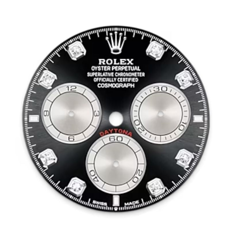 Selfika™ Chronograph 40mm Sports Watch – Bright Black and Steel Diamond-Set Dial with White Gold Finish and Oyster