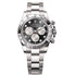 Selfika™ Chronograph 40mm Sports Watch – Bright Black and Steel Diamond-Set Dial with White Gold Finish and Oyster Strap