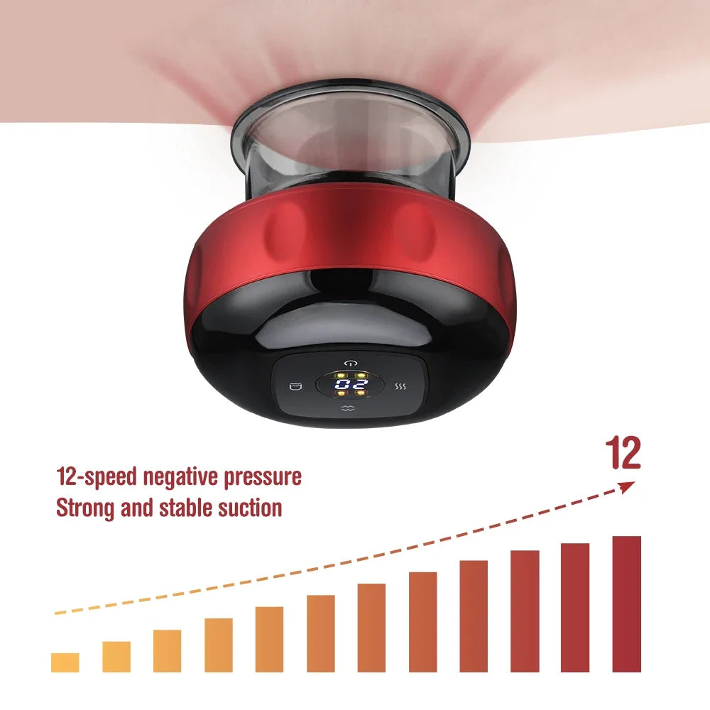 Selfika™ Intelligent Electric Vacuum Cupping Massager – 12-Level Red Light Heating & Dynamic Suction Device for Gua Sha and Pain Relief