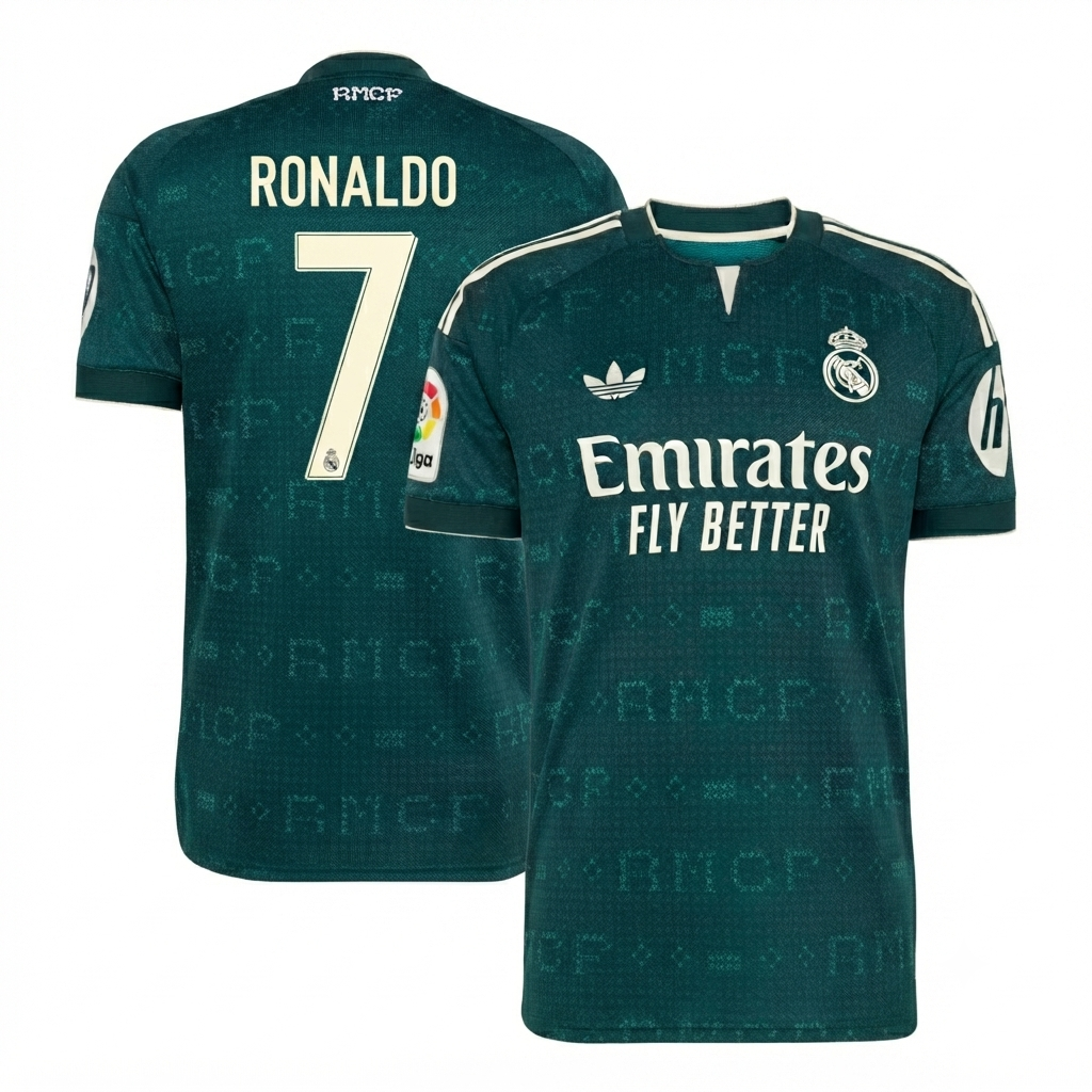 Selfika™ Madrid Edition Emerald Jacquard Top – Men's Dark Green Sport Jersey (Ronaldo #7)
