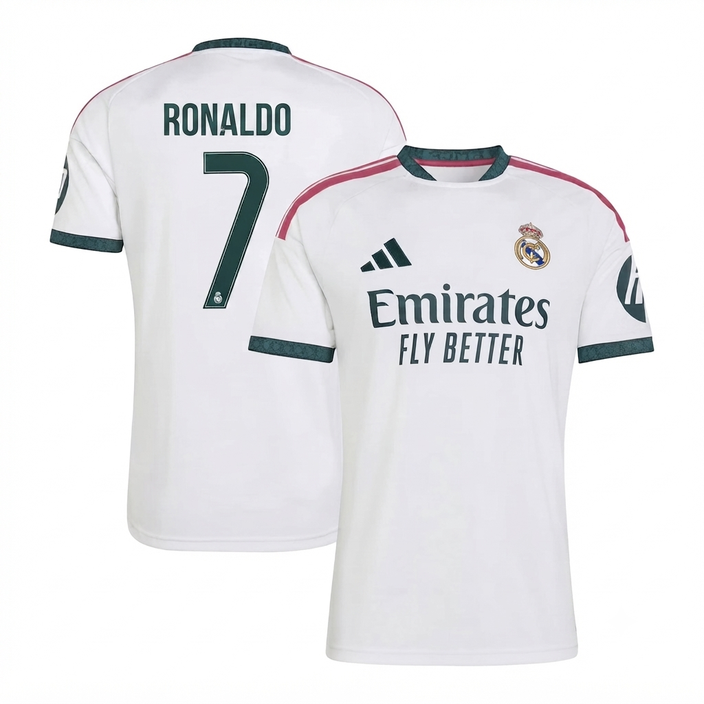 Selfika™ Madrid Edition Crown Diamond Top – Men's White Player Sport Jersey (Ronaldo #7)