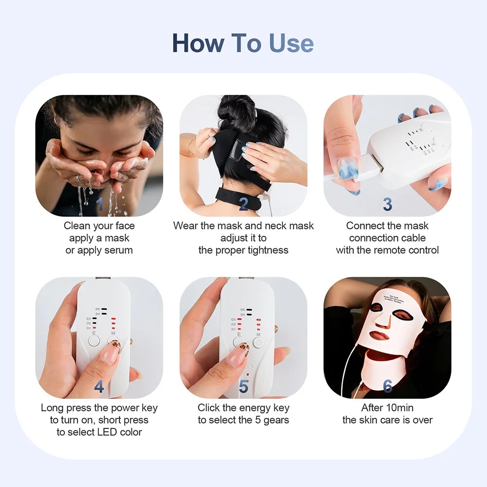 foreverlily Silicone 7-Color LED Face & Neck Mask – Wireless, Anti-Aging Appearance, Skin Rejuvenation