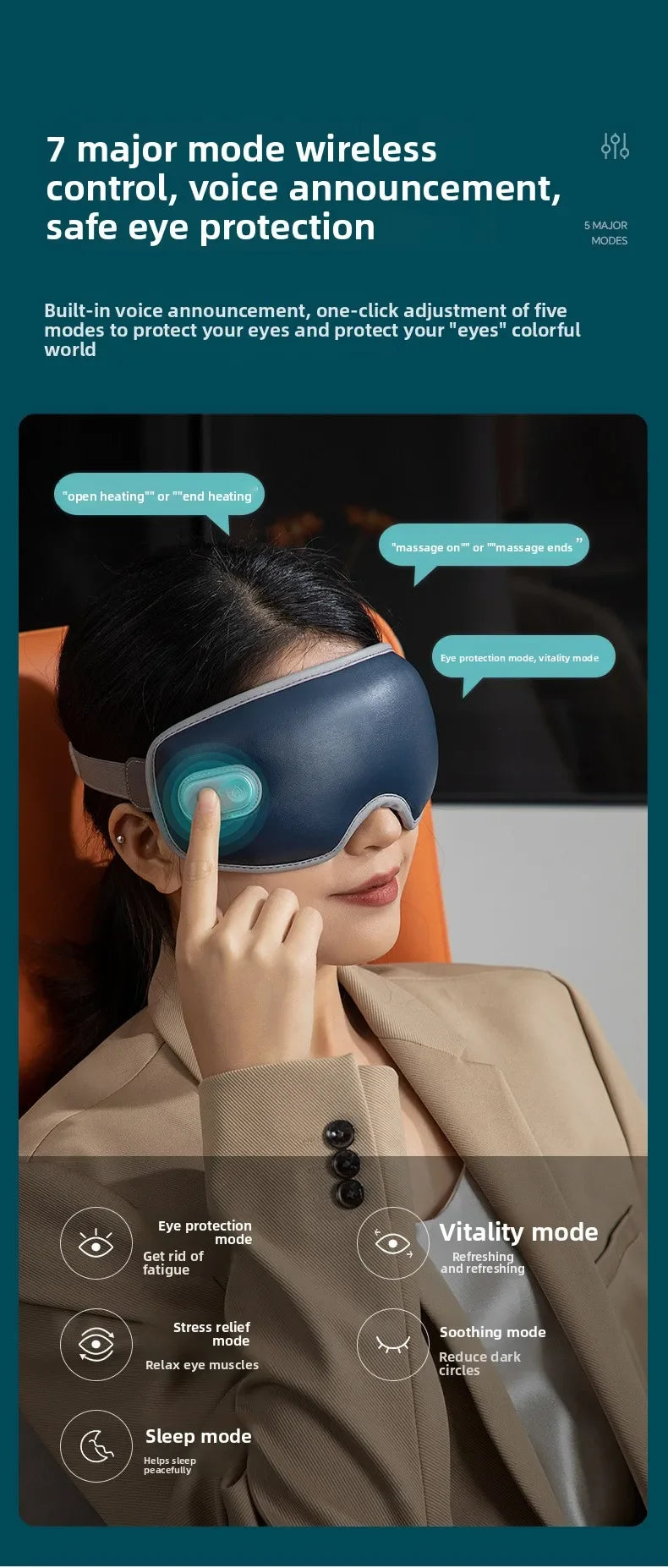 CAMMUO Electric Heated Eye Massager with 7 Massage Modes and Hot Compress for Relaxation